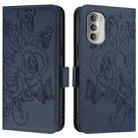 For Motorola Moto G51 5G Embossed Rose RFID Anti-theft Leather Phone Case(Dark Blue) - 2