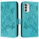 For Motorola Moto G52 4G / G82 5G / G71s 5G Embossed Rose RFID Anti-theft Leather Phone Case(Light Blue) - 2