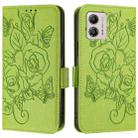 For Motorola Moto G53Y 5G / G53J 5G Embossed Rose RFID Anti-theft Leather Phone Case(Green) - 2