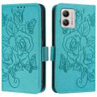 For Motorola Moto G53Y 5G / G53J 5G Embossed Rose RFID Anti-theft Leather Phone Case(Light Blue) - 2