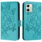 For Motorola Moto G54 5G EU / Brazilian Embossed Rose RFID Anti-theft Leather Phone Case(Light Blue) - 2
