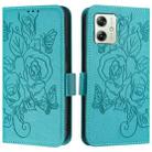 For Motorola Moto G54 5G India Embossed Rose RFID Anti-theft Leather Phone Case(Light Blue) - 2