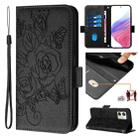 For Motorola Moto G54 5G India Embossed Rose RFID Anti-theft Leather Phone Case(Black) - 1