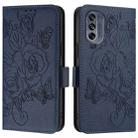 For Motorola Moto G62 5G Global Embossed Rose RFID Anti-theft Leather Phone Case(Dark Blue) - 2