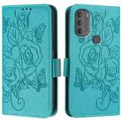 For Motorola Moto G71 Embossed Rose RFID Anti-theft Leather Phone Case(Light Blue) - 2