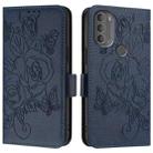 For Motorola Moto G71 Embossed Rose RFID Anti-theft Leather Phone Case(Dark Blue) - 2