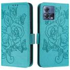 For Motorola Moto G72 Embossed Rose RFID Anti-theft Leather Phone Case(Light Blue) - 2