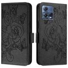 For Motorola Moto G72 Embossed Rose RFID Anti-theft Leather Phone Case(Black) - 2