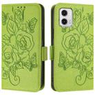 For Motorola Moto G73 Embossed Rose RFID Anti-theft Leather Phone Case(Green) - 2