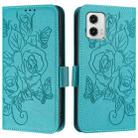 For Motorola Moto G73 Embossed Rose RFID Anti-theft Leather Phone Case(Light Blue) - 2