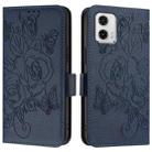 For Motorola Moto G73 Embossed Rose RFID Anti-theft Leather Phone Case(Dark Blue) - 2