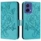 For Motorola Moto G85 5G Embossed Rose RFID Anti-theft Leather Phone Case(Light Blue) - 2