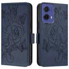 For Motorola Moto G85 5G Embossed Rose RFID Anti-theft Leather Phone Case(Dark Blue) - 2