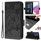 For Motorola Moto G85 5G Embossed Rose RFID Anti-theft Leather Phone Case(Black) - 1
