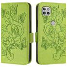 For Motorola Moto One 5G / G 5G 2020 Embossed Rose RFID Anti-theft Leather Phone Case(Green) - 2