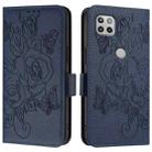 For Motorola Moto One 5G / G 5G 2020 Embossed Rose RFID Anti-theft Leather Phone Case(Dark Blue) - 2