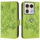 For Motorola Edge 50 5G Global Embossed Rose RFID Anti-theft Leather Phone Case(Green) - 3