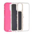 For iPhone 15 Pro Max Robot Three-proof Life Waterproof Phone Case with Holder(Rose Red + White) - 2