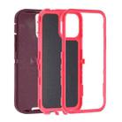 For iPhone 15 Pro Max Robot Three-proof Life Waterproof Phone Case with Holder(Wine Red + Rose Red) - 2