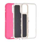 For iPhone 15 Pro Robot Three-proof Life Waterproof Phone Case with Holder(Rose Red + White) - 2