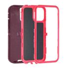 For iPhone 15 Pro Robot Three-proof Life Waterproof Phone Case with Holder(Wine Red + Rose Red) - 2