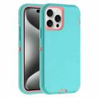 For iPhone 15 Pro Robot Three-proof Life Waterproof Phone Case with Holder(Glacier Blue + Pink) - 1