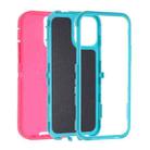 For iPhone 15 Plus Robot Three-proof Life Waterproof Phone Case with Holder(Rose Red + Blue) - 2