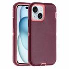For iPhone 15 Plus Robot Three-proof Life Waterproof Phone Case with Holder(Wine Red + Pink) - 1