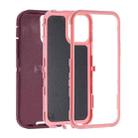 For iPhone 15 Plus Robot Three-proof Life Waterproof Phone Case with Holder(Wine Red + Pink) - 2