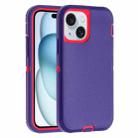 For iPhone 15 Plus Robot Three-proof Life Waterproof Phone Case with Holder(Purple + Rose Red) - 1
