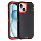 For iPhone 15 Plus Robot Three-proof Life Waterproof Phone Case with Holder(Black + Orange) - 1