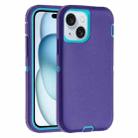 For iPhone 15 Robot Three-proof Life Waterproof Phone Case with Holder(Purple + Blue) - 1