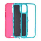 For iPhone 14 Plus Robot Three-proof Life Waterproof Phone Case with Holder(Rose Red + Blue) - 2