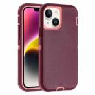 For iPhone 14 Plus Robot Three-proof Life Waterproof Phone Case with Holder(Wine Red + Pink) - 1