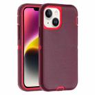 For iPhone 14 Plus Robot Three-proof Life Waterproof Phone Case with Holder(Wine Red + Rose Red) - 1