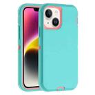 For iPhone 14 Plus Robot Three-proof Life Waterproof Phone Case with Holder(Glacier Blue + Pink) - 1