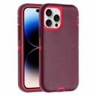 For iPhone 14 Pro Robot Three-proof Life Waterproof Phone Case with Holder(Wine Red + Rose Red) - 1