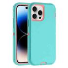 For iPhone 14 Pro Robot Three-proof Life Waterproof Phone Case with Holder(Glacier Blue + Pink) - 1