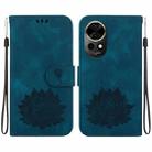 For Huawei nova 12 Lotus Embossed Leather Phone Case(Dark Blue) - 1