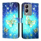 For vivo Y17s 4G Global / 5G India 3D Painting Horizontal Flip Leather Phone Case(Golden Butterfly) - 2