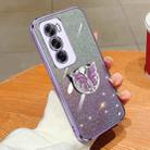 For OPPO Reno12 Global Plated Gradient Glitter Butterfly Holder TPU Phone Case(Purple) - 1