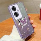 For OPPO Reno11 F Plated Gradient Glitter Butterfly Holder TPU Phone Case(Purple) - 1