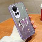 For OPPO Reno10 5G Global Plated Gradient Glitter Butterfly Holder TPU Phone Case(Purple) - 1