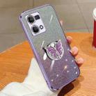 For OPPO Reno7 4G Plated Gradient Glitter Butterfly Holder TPU Phone Case(Purple) - 1