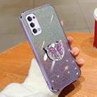 For OPPO Reno4 Global Plated Gradient Glitter Butterfly Holder TPU Phone Case(Purple) - 1