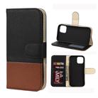 For iPhone 12 / 12 Pro Splicing Color Horizontal Flip Leather Case with Holder & Photo Frame & Card Slots & Wallet(Black) - 1