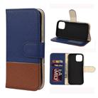 For iPhone 12 / 12 Pro Splicing Color Horizontal Flip Leather Case with Holder & Photo Frame & Card Slots & Wallet(Blue) - 1