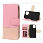 For iPhone 12 / 12 Pro Splicing Color Horizontal Flip Leather Case with Holder & Photo Frame & Card Slots & Wallet(Pink) - 1