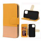 For iPhone 12 Pro Max Splicing Color Horizontal Flip Leather Case with Holder & Photo Frame & Card Slots & Wallet(Yellow) - 1