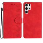 For Samsung Galaxy S25 Ultra 5G Seven Butterflies Embossed Leather Phone Case(Red) - 1